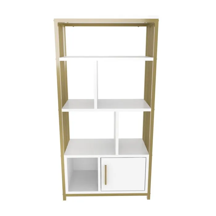 Biblioteca VALERO, alb + auriu, 60x29,6x120 cm