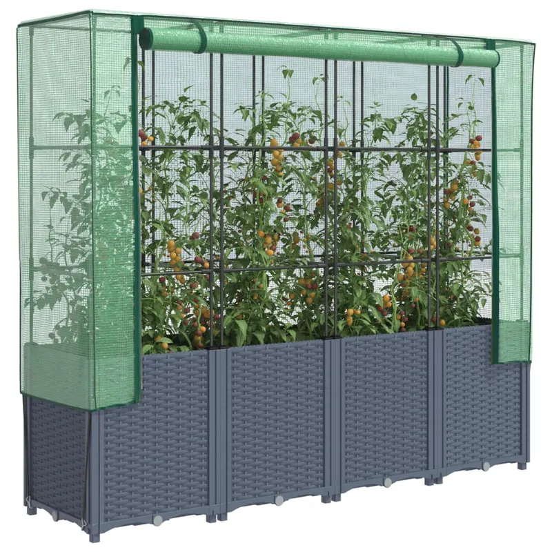 strat inaltat cu husa de sera, aspect ratan, 160x40x153 cm