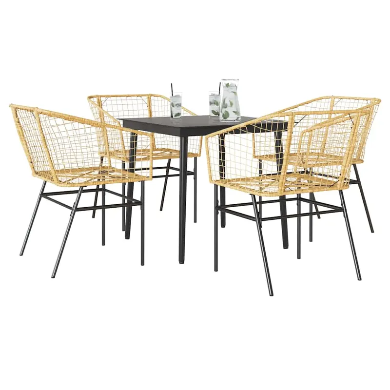 set de sufragerie de gradina 5 piese sticla maro din poli ratan