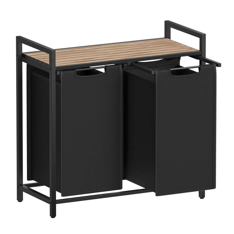 Cos rufe 2 compartimente saci detasabili raft metalic, 73x33x72 cm, organizare practica, maro negru