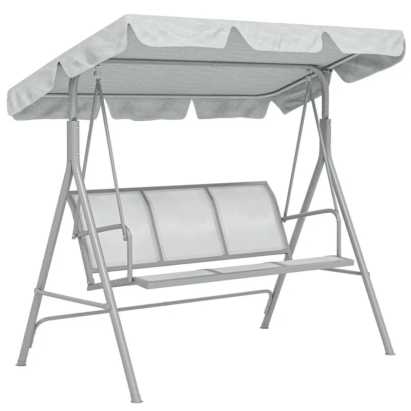 Balansoar de grădină 3 locuri Hollywoodschaukel cu acoperiș din metal gri+argintiu 170 x 110 x 153 cm