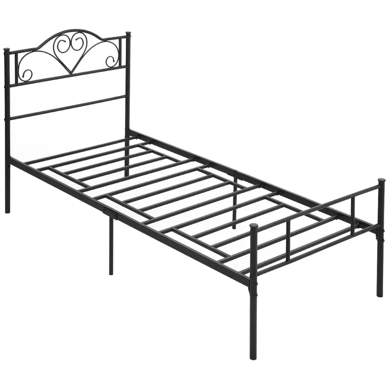 Structura Pat HOMCOM, 1 loc din Otel 900x200cm, Sipci Integrate, Tetiera si Tablie, Negru
