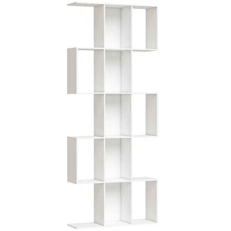 HOMCOM Bibliotecă în formă de S cu 5 niveluri pentru living dormitor studio birou 80x24x200 cm Alb