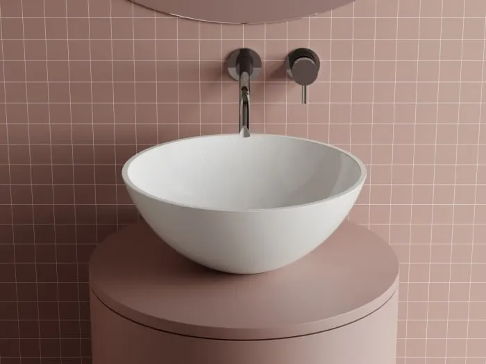 Lavoar rotund, 38x15 cm, pe blat, din compozit, alb lucios, Rico