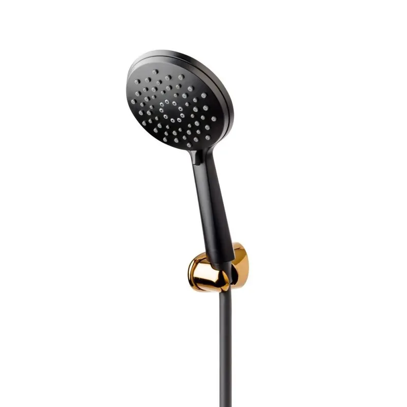 Set de dus FDesign Hotspring cu para dus 3 functii, furtun si sistem de prindere, negru mat rose gold lucios