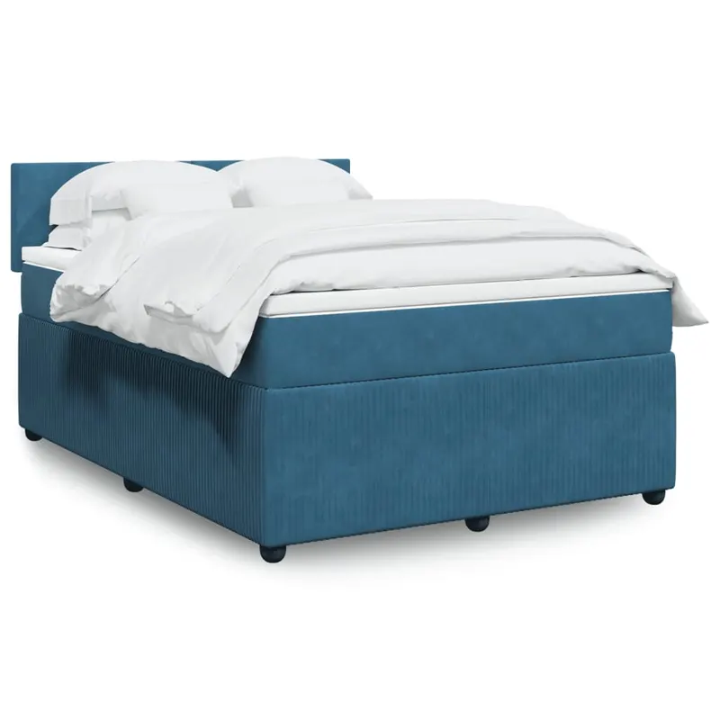 pat box spring cu saltea, albastru, 140x200 cm, catifea