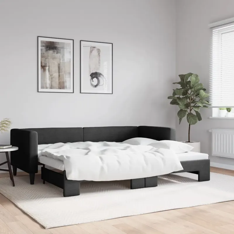 pat de zi cu extensie, negru, 80x200 cm, textil