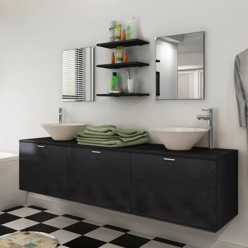 set mobilier baie format din 8 piese cu chiuvete incluse, negru