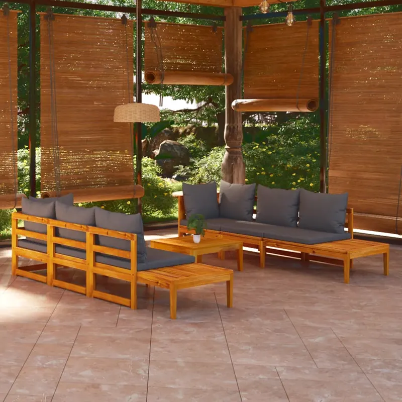 set mobilier gradina perne gri inchis, 5 piese, lemn acacia