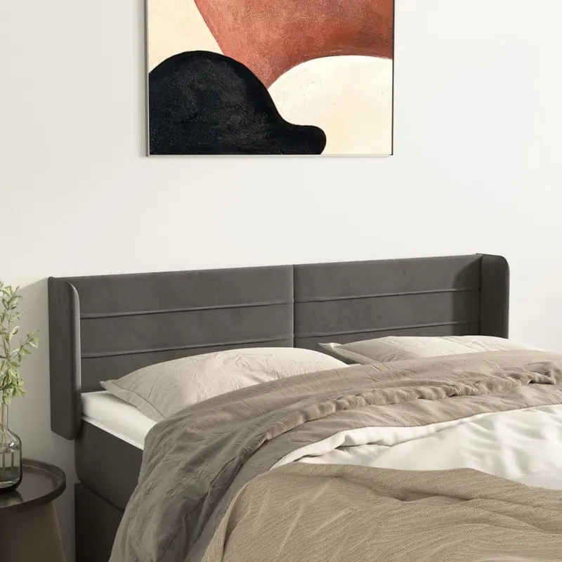 tablie de pat cu aripioare gri inchis 147x16x78/88 cm catifea