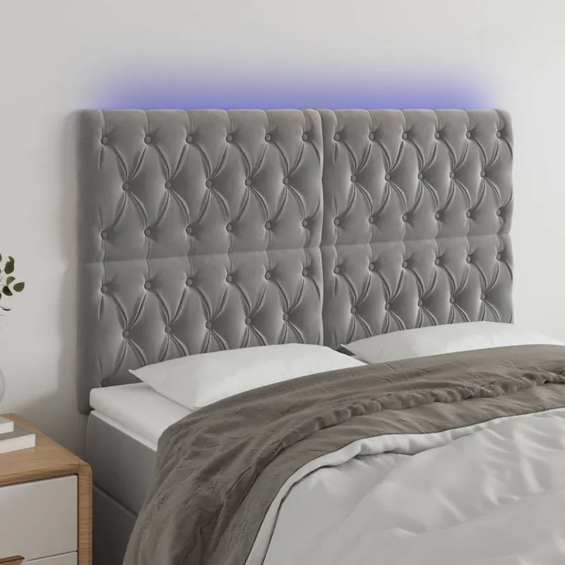 tablie de pat cu led, gri deschis, 160x7x118/128 cm, catifea