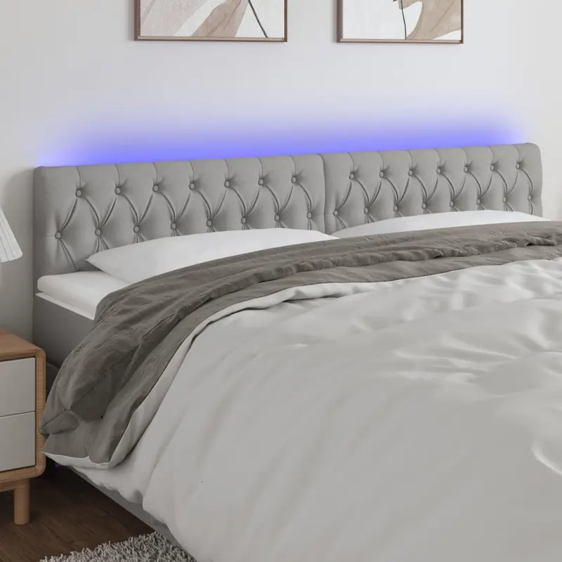 tablie de pat cu led, gri deschis, 200x7x78/88 cm, textil