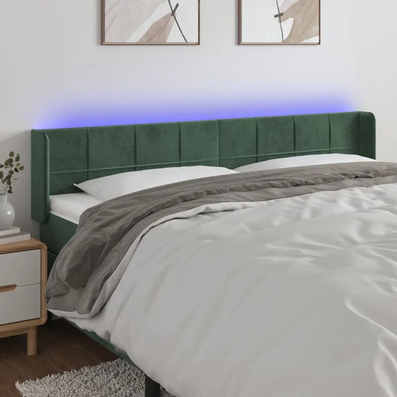 tablie de pat cu led, verde inchis, 203x16x78/88 cm, catifea