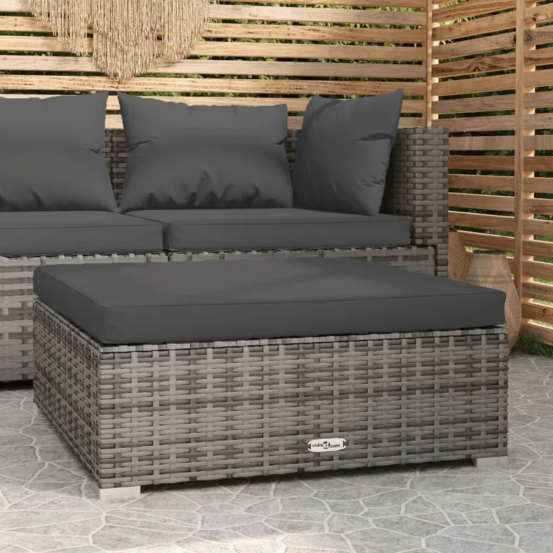 taburet de gradina cu perna, gri, 70x70x30 cm, poliratan