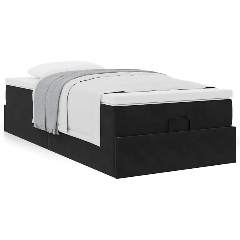 cadru de pat otoman cu saltea, catifea neagra 90x200 cm