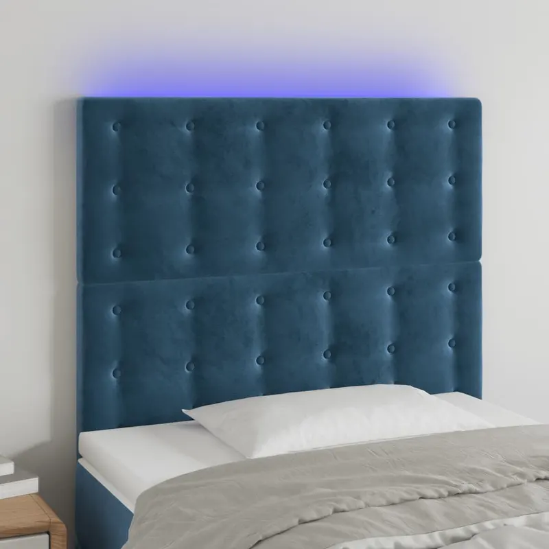tablie de pat cu led albastru inchis 90x5x118/128 cm catifea