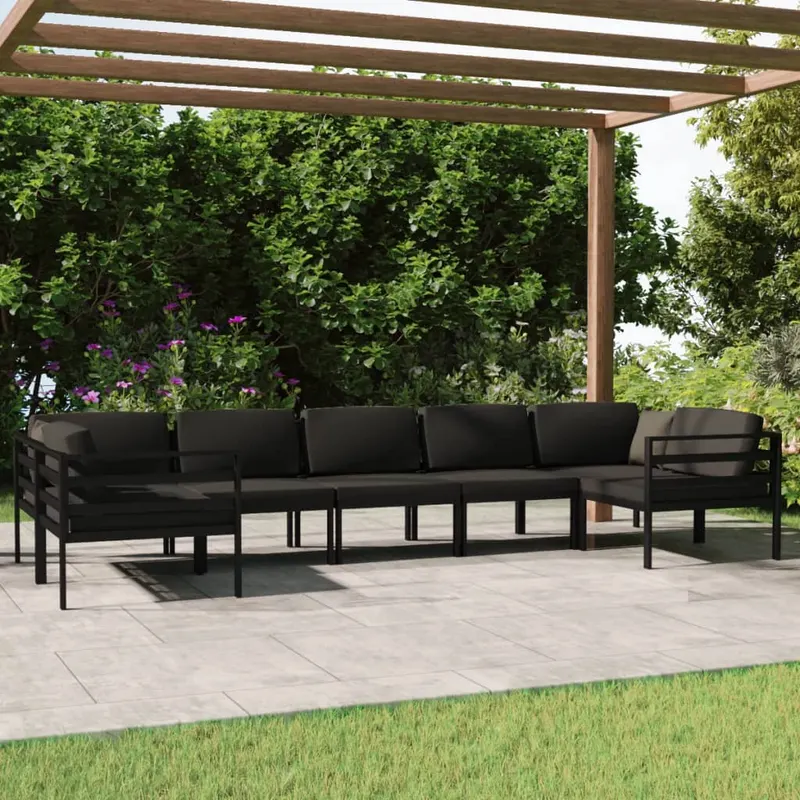 set mobilier de gradina cu perne, 7 piese, antracit, aluminiu