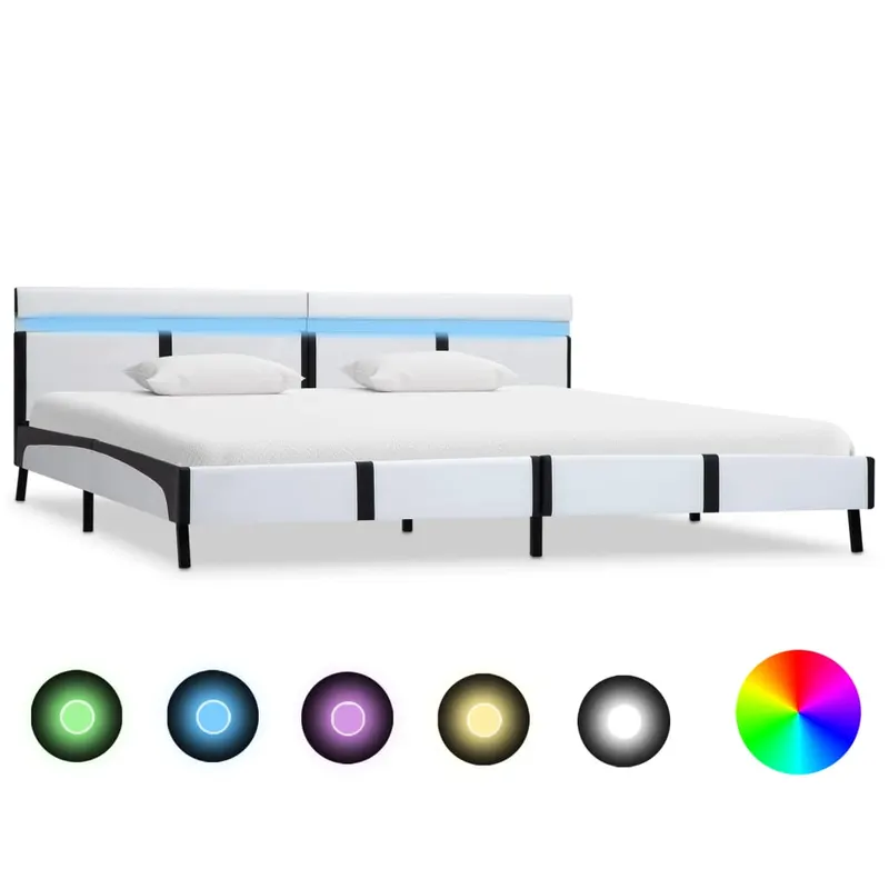 cadru de pat cu led, alb, 180 x 200 cm, piele artificiala