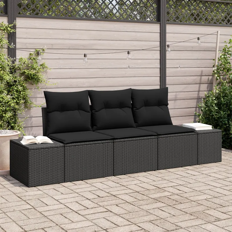 set canapele de gradina 3 piese cu perne negru ratan poli