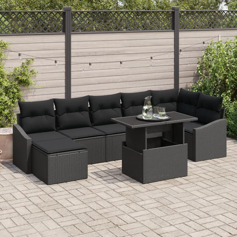 set canapele gradina cu perne ratan negru poliratan
