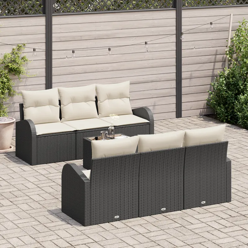 Set de canapea gradina cu perne negru ratan sintetic, canapea gradina cu 2 locuri si depozitare & perne negru ratan sintetic