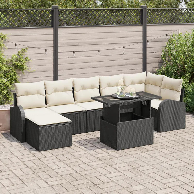 set de canapea de gradina 8 piese cu perne negru poliratan