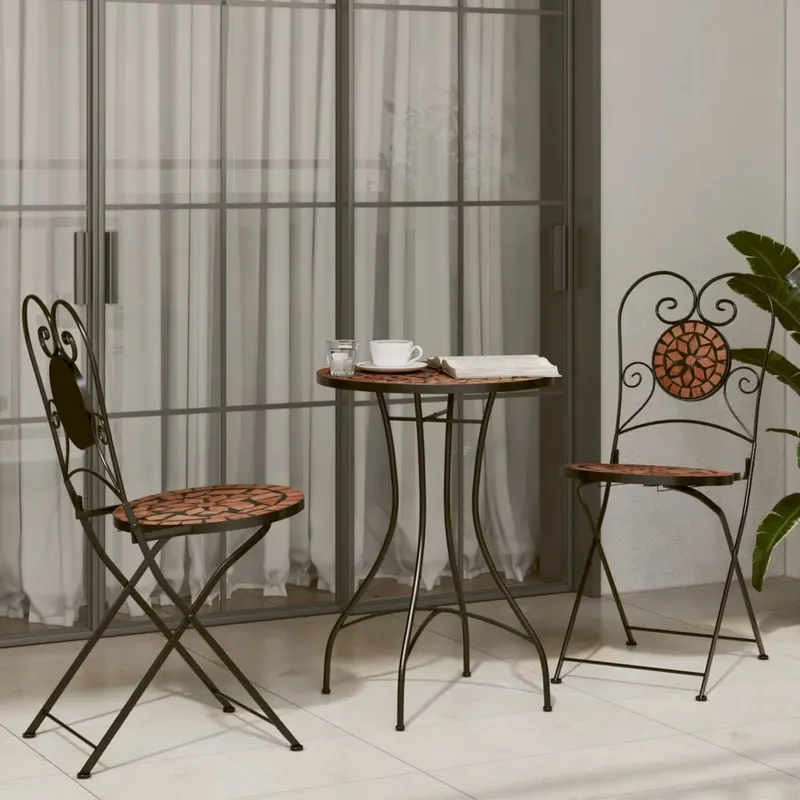 set de bistro cu mozaic, caramiziu, fier si ceramica