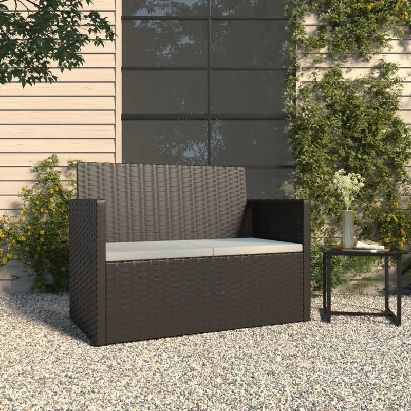 banca de gradina cu perne, negru, 105 cm, poliratan