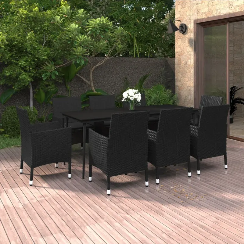 Set mobilier de gradina cu perne, 9 piese, poliratan si sticla