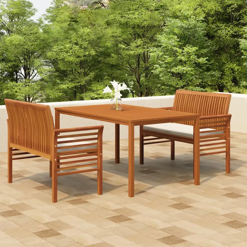 Set mobilier de exterior cu perne, 3 piese, lemn masiv acacia