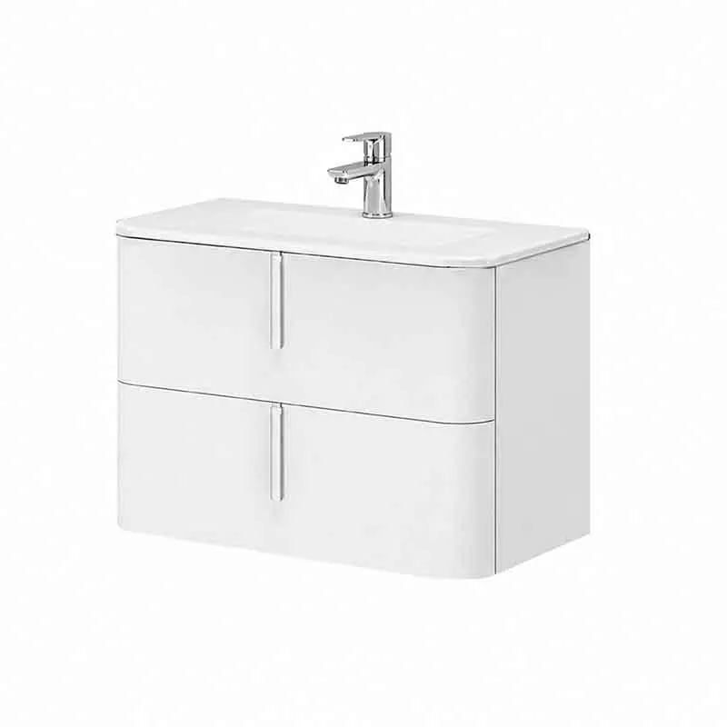 Mobilier lavoar suspendat Fluminia Pisa 80, front neted, 2 sertare soft close, alb mat