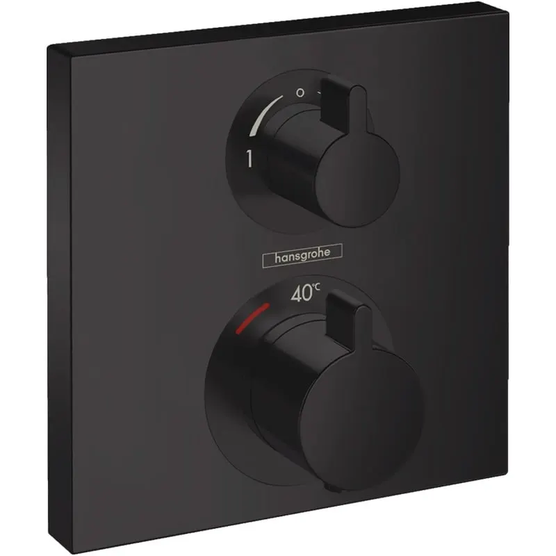 Baterie cada-dus termostat Hansgrohe Ecostat Square, cartus termostatat, blocare 40 grade, negru mat