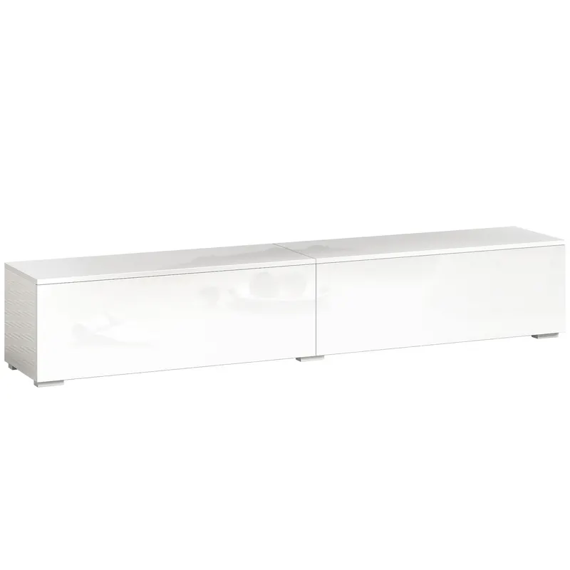HOMCOM Dulap TV Suspendat 180 cm pentru TV până la 75 Inch, Dulap Modern pentru Living cu Uși cu Deschidere prin Apăsare și Orificii pentru Cabluri, Consolă Multimedia Montată pe Perete, Alb Lucios