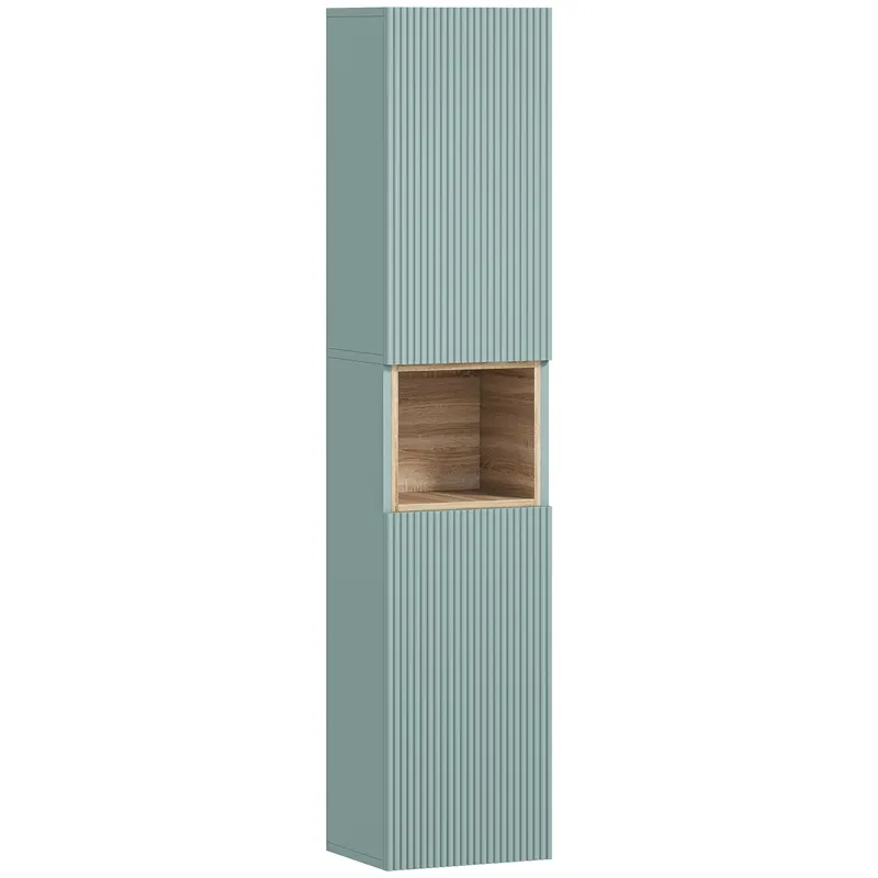 HOMCOM Dulap Înalt pentru Baie Îngust cu Raft Deschis și Rafturi Reglabile 2 Uși Canelate 30x24x140 cm Verde