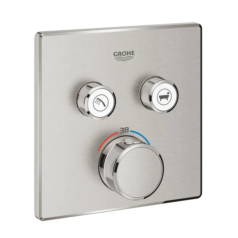 Unitate comanda Grohe 29124DC0, Grohtherm SmartControl, 2 iesiri, termostat, necesita valva, mat, otel satinat
