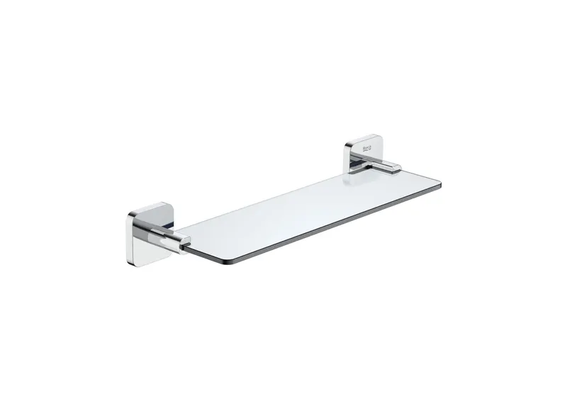 Etajera baie Roca A817888C00, 108 mm, 350 mm, 52 mm, 2 orificii instalare, pe perete, metal, sticla, Crom