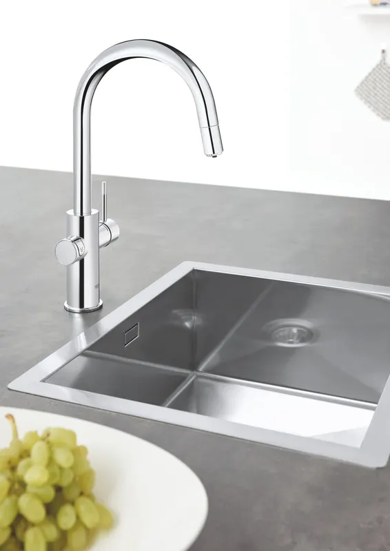 Baterie bucatarie Grohe 1010730001, 0.6 bar, 419 mm, 219 mm, 1 orificii instalare, 3 sprayuri, 150 unghi pivotare, Crom