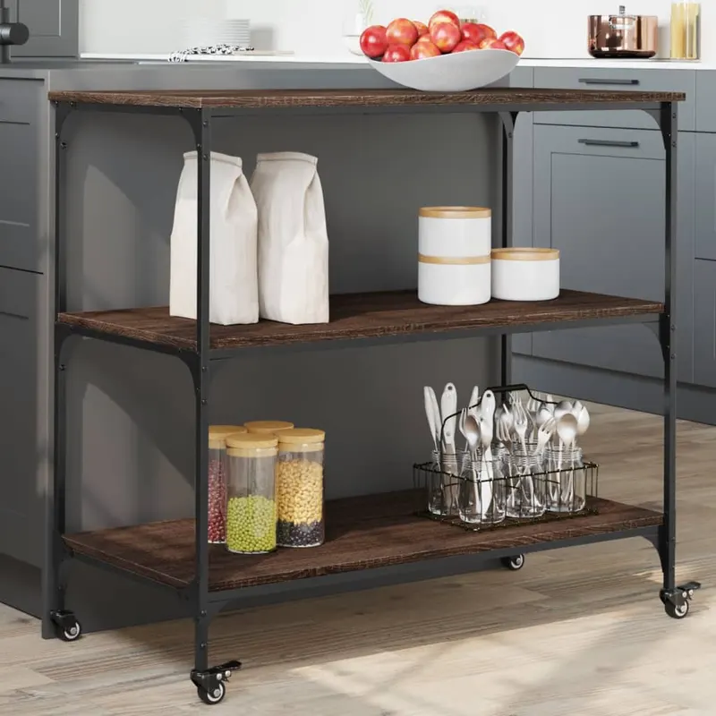 carucior de bucatarie, stejar maro 102x50x95 cm lemn prelucrat