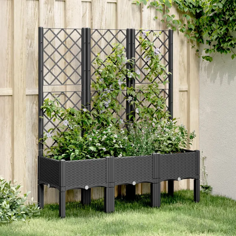 jardiniera de gradina cu spalier, negru, 120x40x142 cm, pp