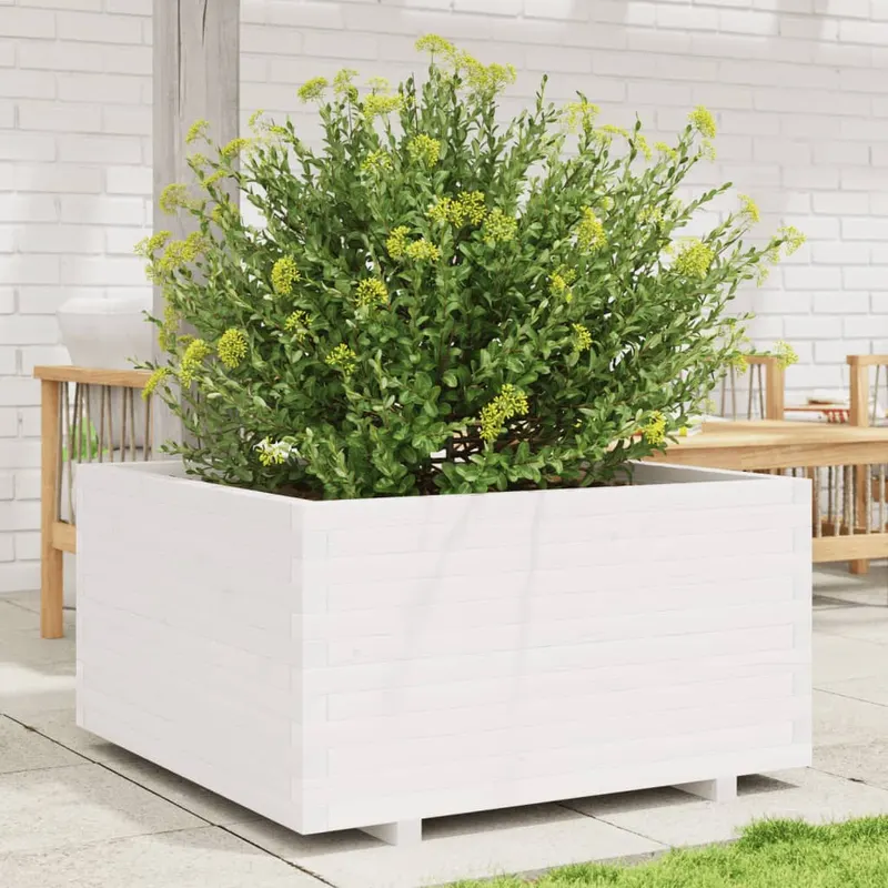 jardiniera de gradina, alb, 90x90x49,5 cm, lemn masiv de pin