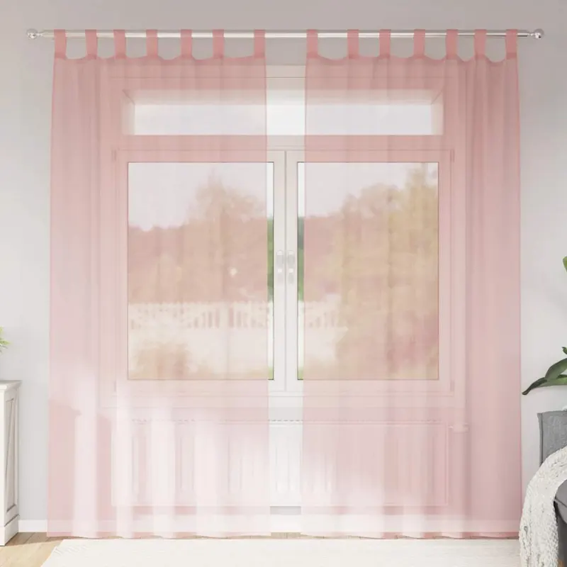 perdele voile cu buzunare pentru bare 2 buc roz