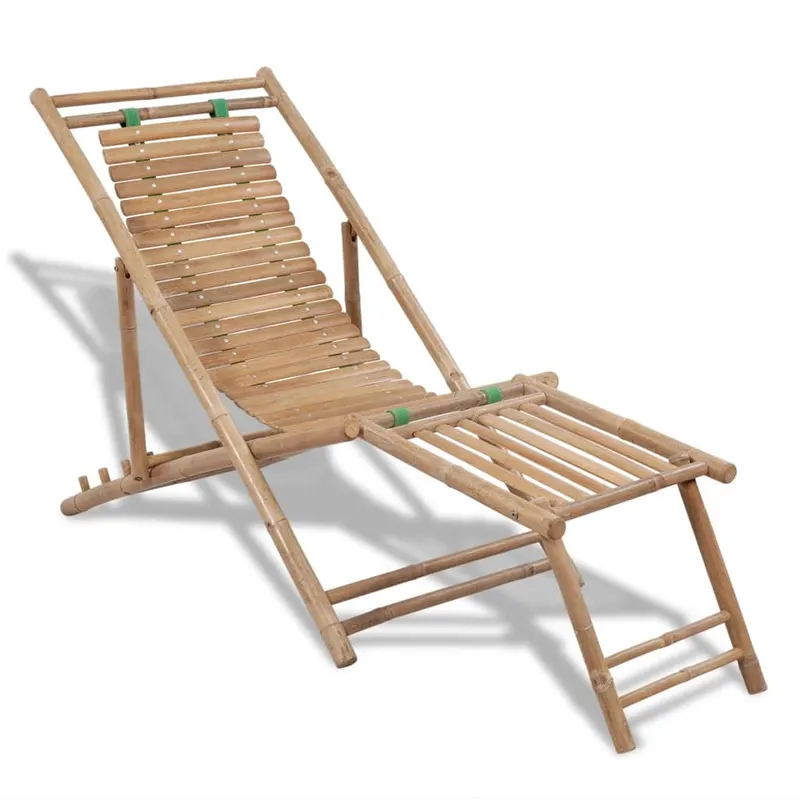 scaun pliabil de exterior, cu taburet, bambus