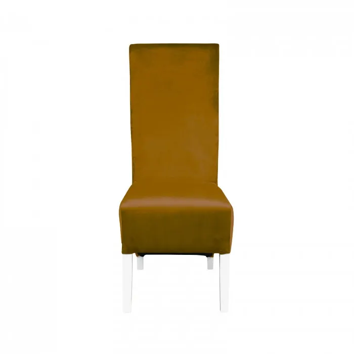 Scaun living VANESSA, picioare lemn alb, stofa galben, 47x60x110 cm