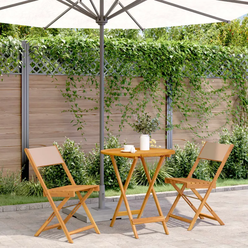 set mobilier bistro, 3 piese, textil taupe/lemn masiv