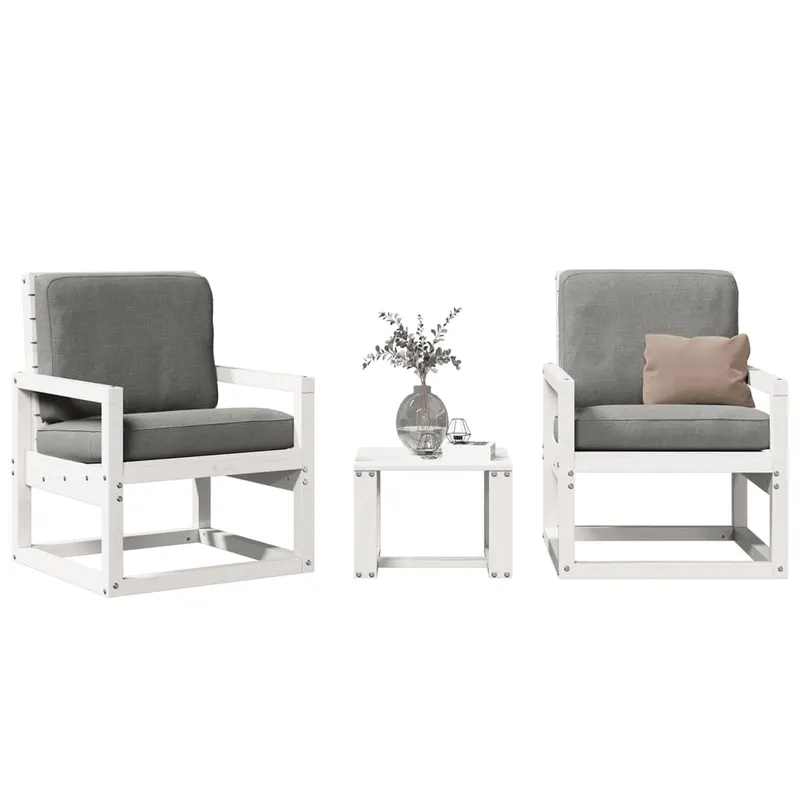 set mobilier de gradina, 3 piese, alb, lemn masiv de pin