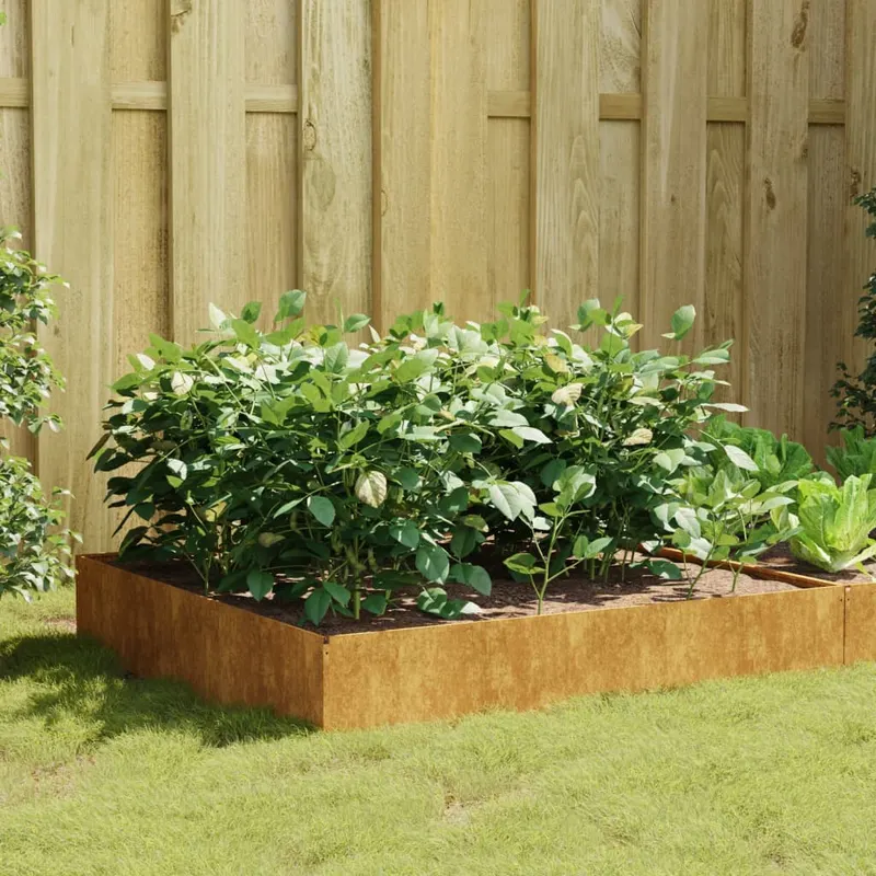 strat inaltat de gradina, 100x100x33,5 cm, otel corten