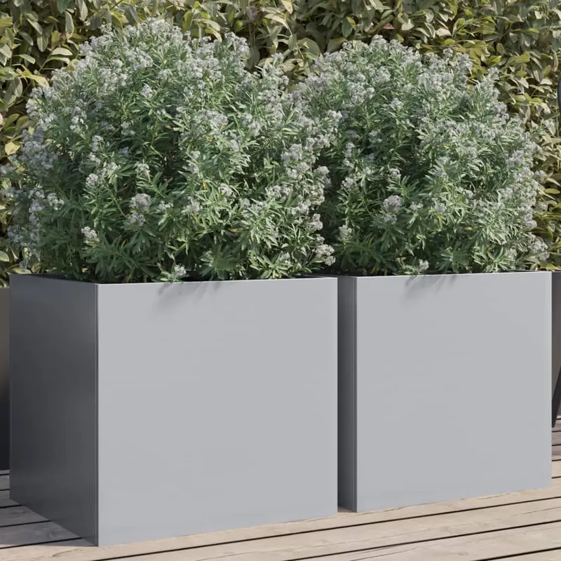 jardiniere, 2 buc., argintiu, 42x40x39 cm, otel galvanizat