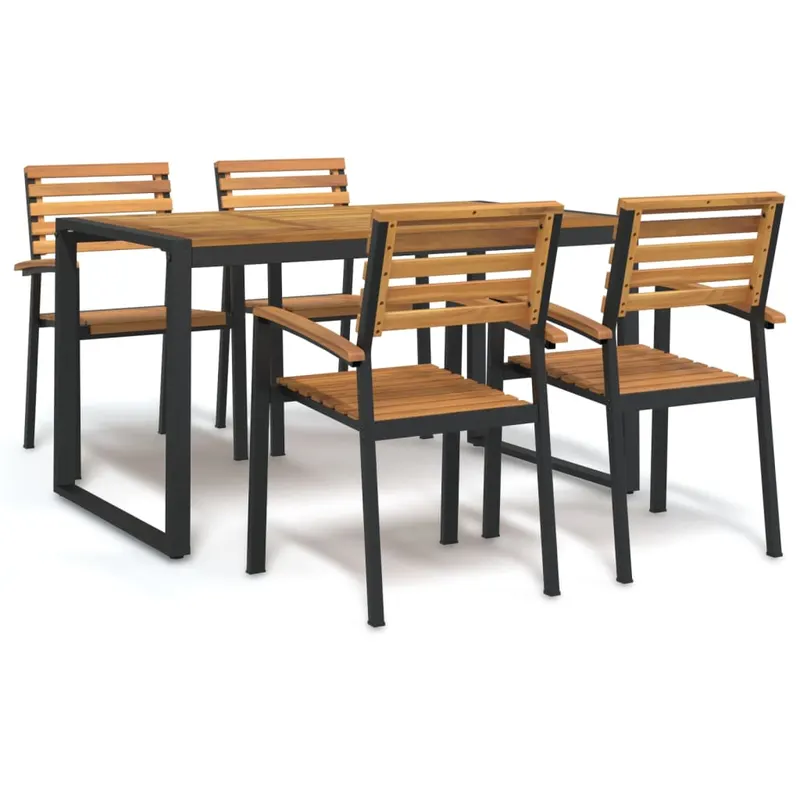 set mobilier de gradina, 5 piese, lemn masiv de acacia si metal