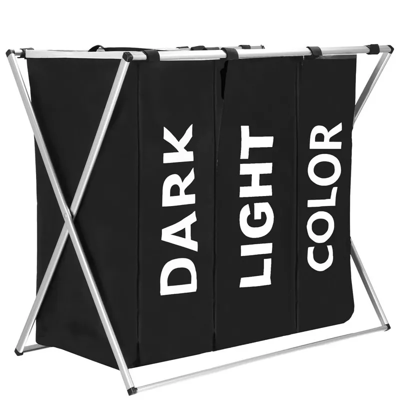 Cos rufe 3 compartimente cadru aluminiu 146 litri, 68x40x60 cm, organizare, negru