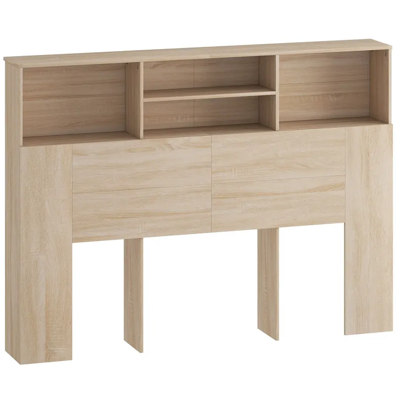 HOMCOM Tăblie pe picioare cu depozitare, accesoriu pentru pat cu 4 compartimente deschise, 140 x 19 x 103,5 cm, efect lemn natural